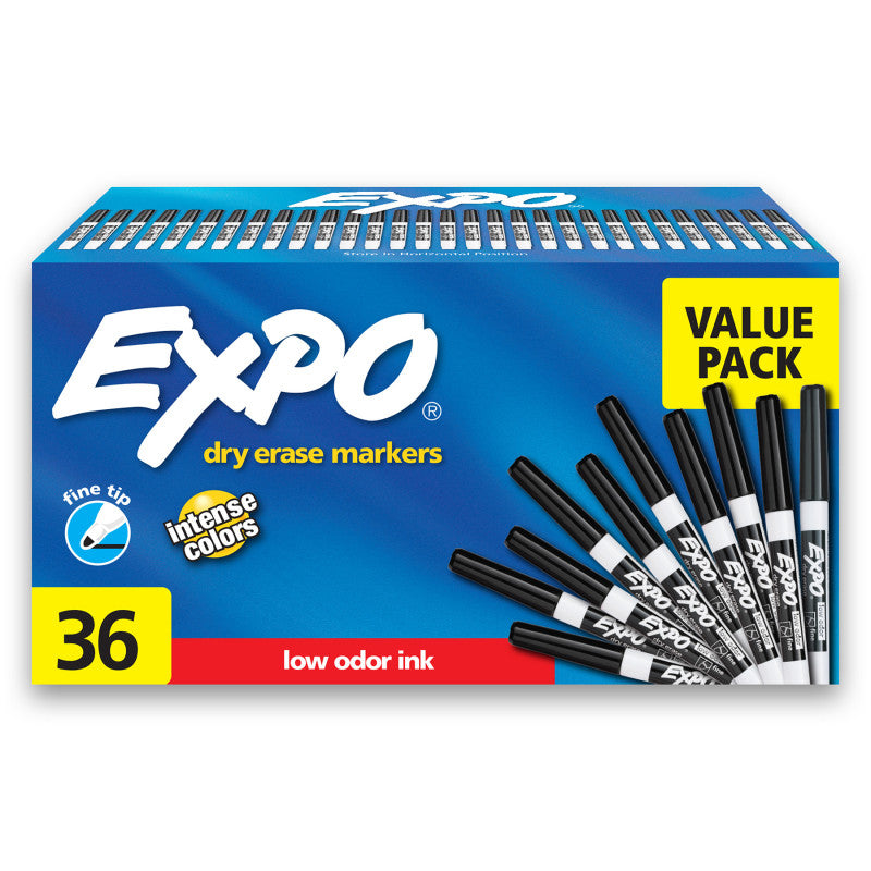 EXPO - Low Odor Dry Erase Markers, Fine Tip, Black, 36 Count
