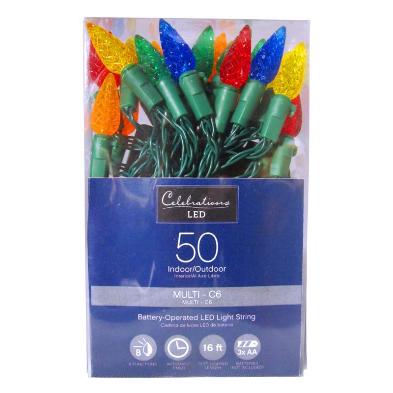 CELEBRATIONS - Celebrations LED C6 Multicolored 50 ct String Christmas Lights 16 ft. [11940-71]