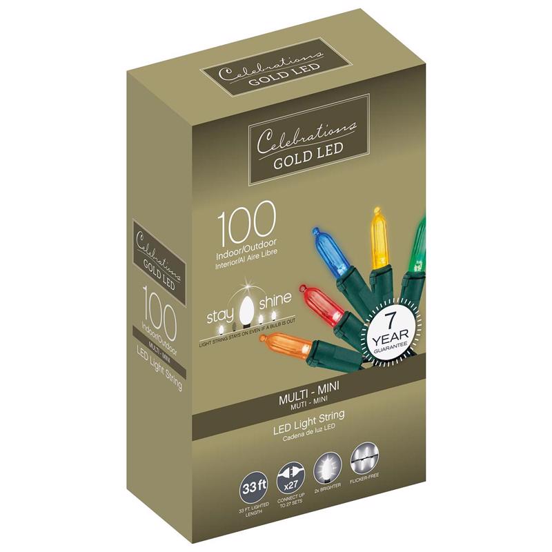 CELEBRATIONS - Celebrations Gold LED Mini Multicolored 100 ct String Christmas Lights 33 ft. [44541-71]