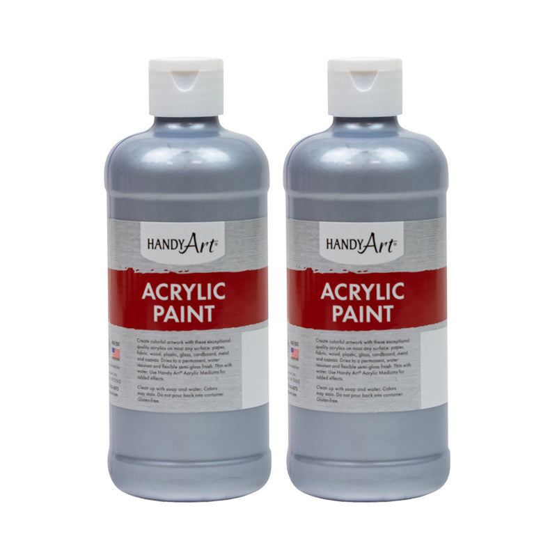 HANDY ART - Metallic Acrylic Paint 16 oz., Silver, Pack of 2
