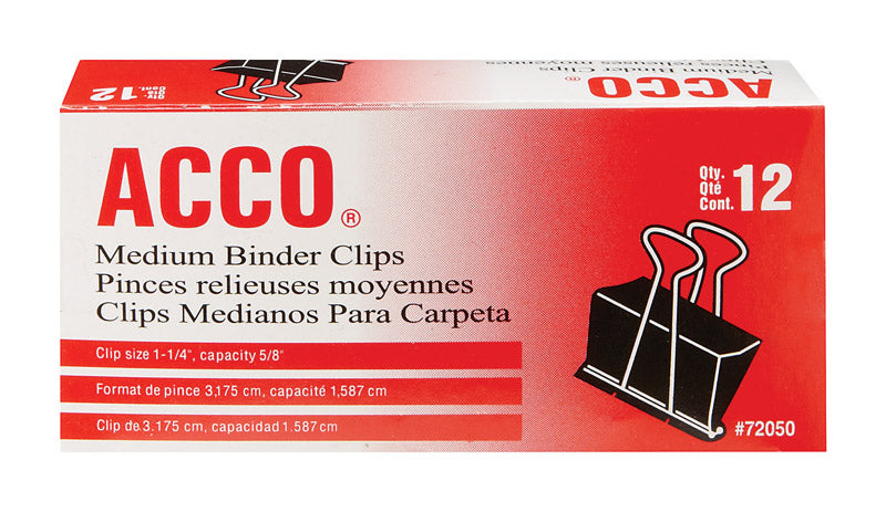ACCO - Acco Medium Black/Silver Binder Clips 12 pk