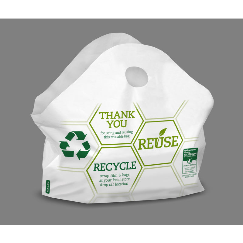HILEX - HLX PLY Polypropylene White Shopping Bag with Handles Recycled 250 pk 17 in. H X 6 in. W X 18 in. L
