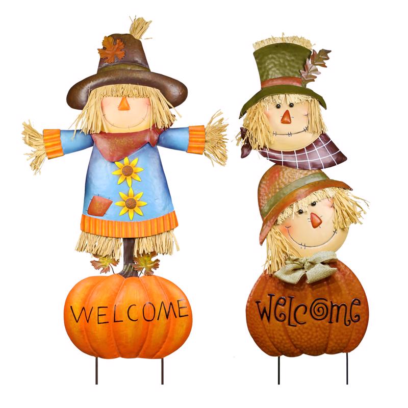 ALPINE - Alpine Multicolored Metal 23.3 in. H Welcome Pumpkin and Scarecrow Outdoor Garden Stake - Case of 8