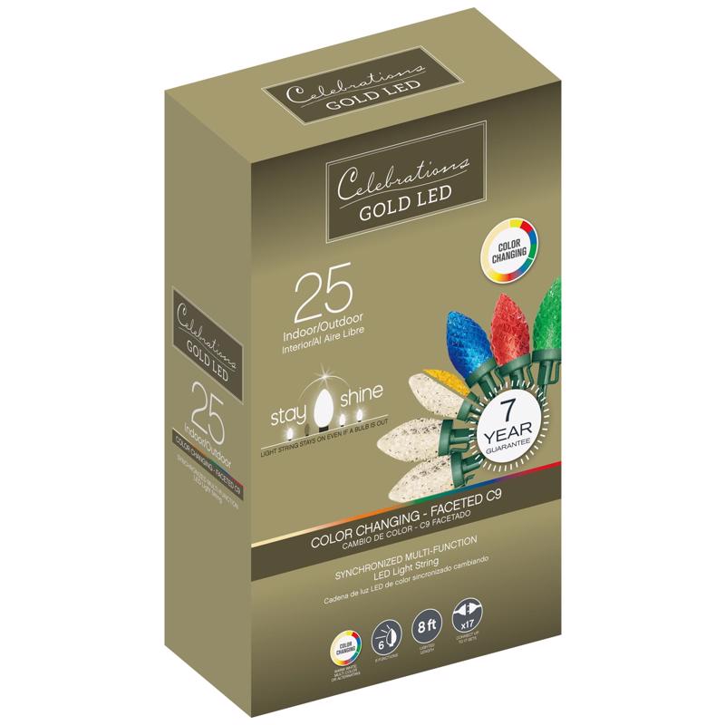 CELEBRATIONS - Celebrations Gold LED C9 Multicolored/Warm White 25 ct String Christmas Lights 8 ft.