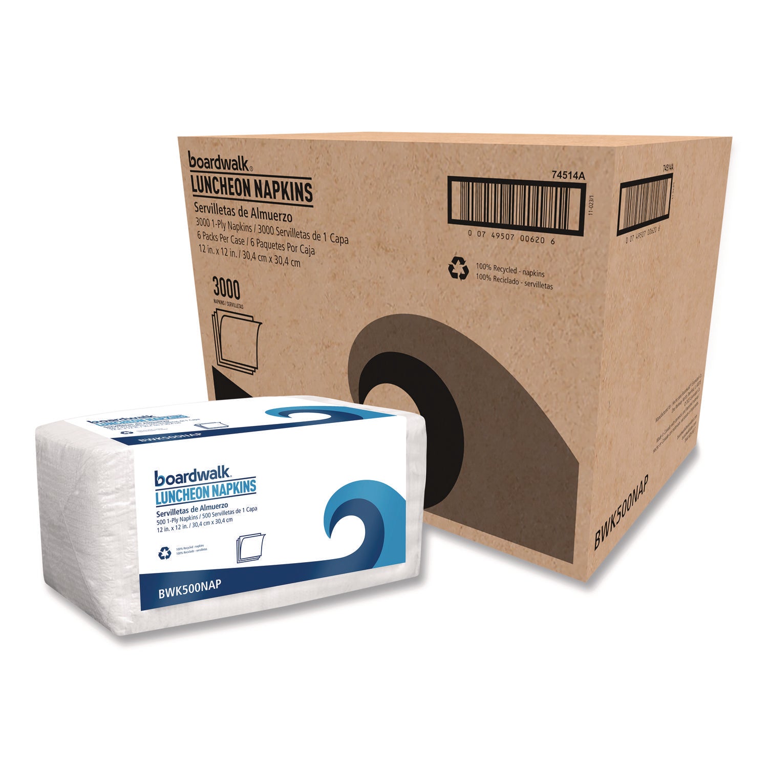 1/4-Fold Lunch Napkins, 1-Ply, 12 x 12, White, 500/Pack, 6 Packs/Carton