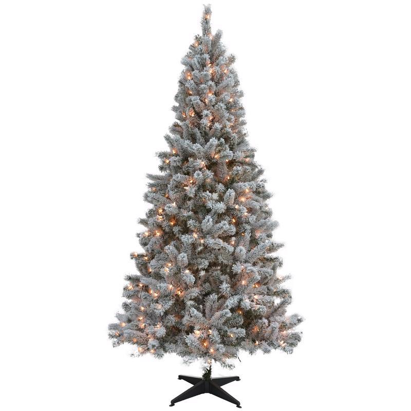 CELEBRATIONS - Celebrations 7-1/2 ft. Slim Incandescent 300 lights Flocked Fir Christmas Tree