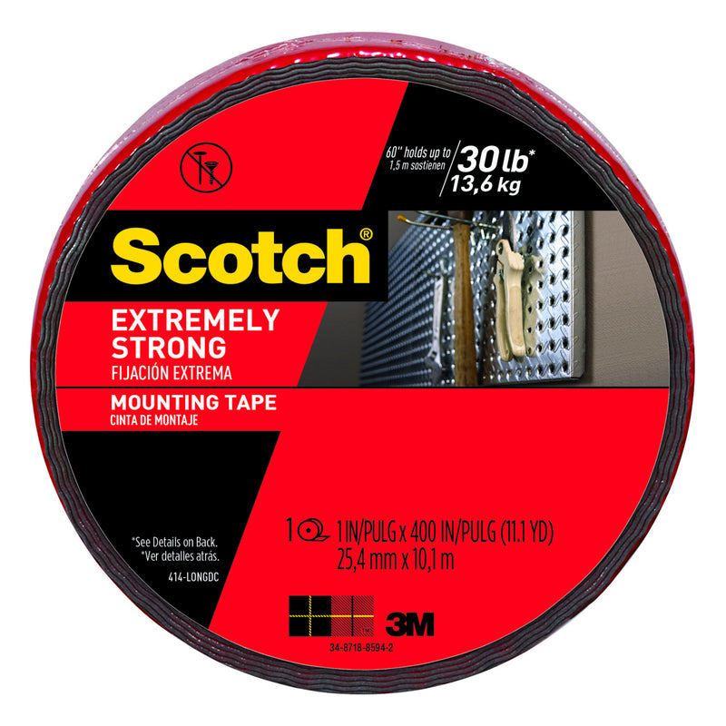 3M - Scotch Double Sided 1 in. W X 400 in. L Mounting Tape Black