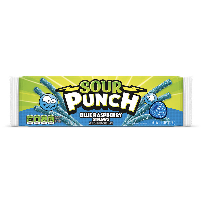 SOUR PUNCH - Sour Punch Blue Raspberry Straws Candy 4.5 oz - Case of 24