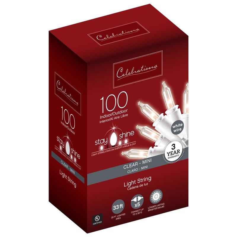 CELEBRATIONS - Celebrations Stay Shine Incandescent Mini Clear/Warm White 100 ct String Christmas Lights 33 ft. [44792-71]