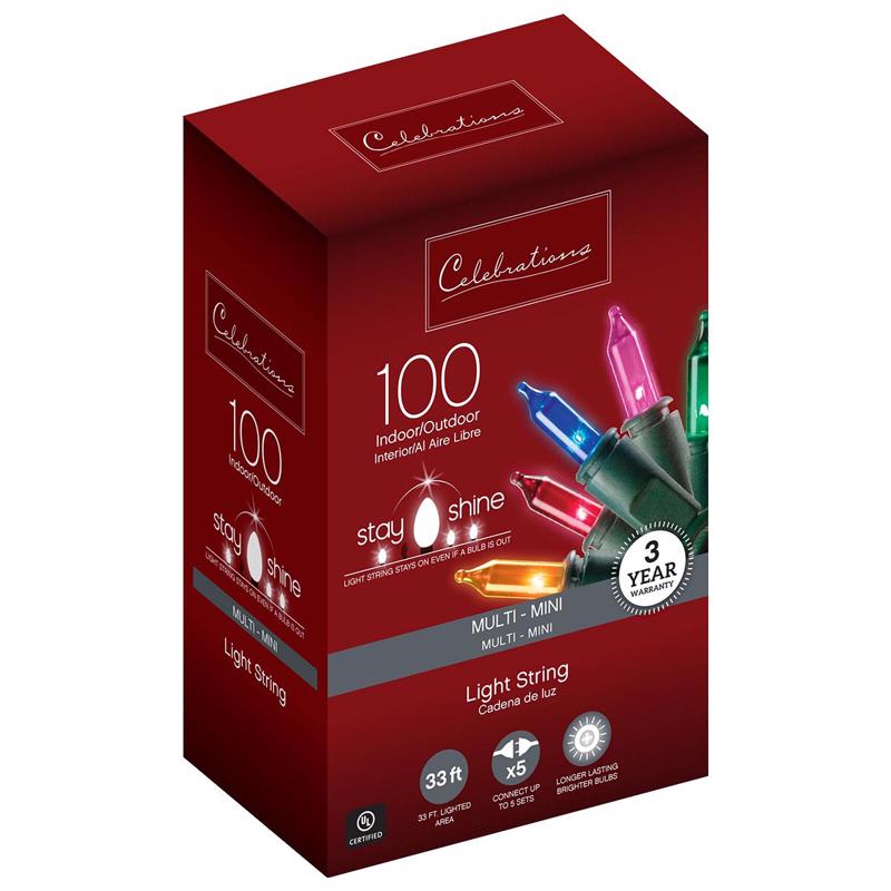 CELEBRATIONS - Celebrations Stay Shine Incandescent Mini Multicolored 100 ct String Christmas Lights 33 ft.