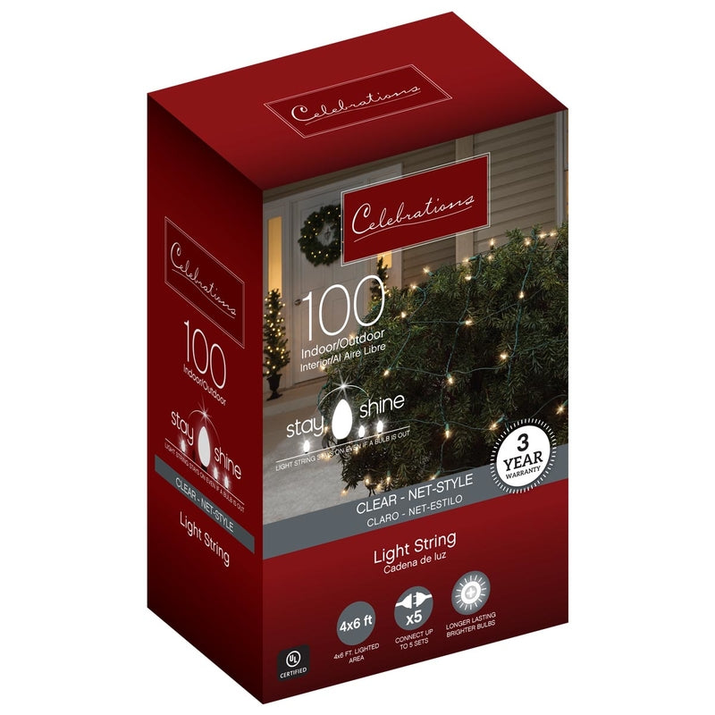 CELEBRATIONS - Celebrations Stay Shine Incandescent Mini Clear/Warm White 100 ct Net Christmas Lights 6 ft.