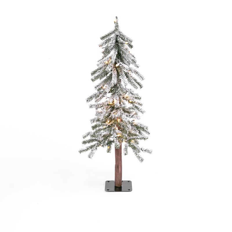 GERSON - Gerson 3 ft. Slim Incandescent 50 ct Flocked Alpine Christmas Tree - Case of 2