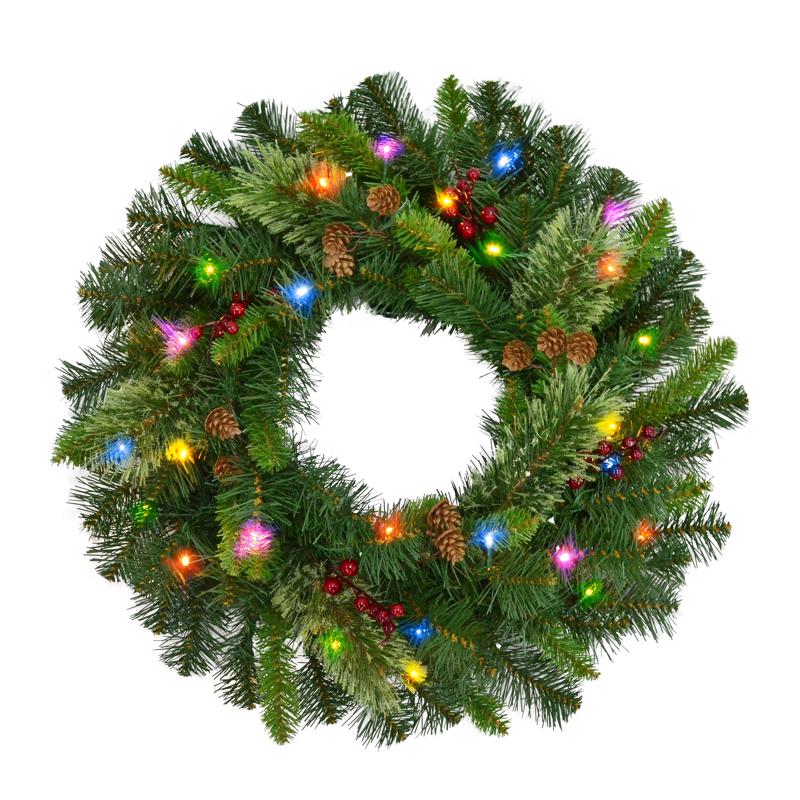 CELEBRATIONS - Celebrations Home 24 in. D LED Prelit Multicolored Mixed Pine Wreath - Case of 4