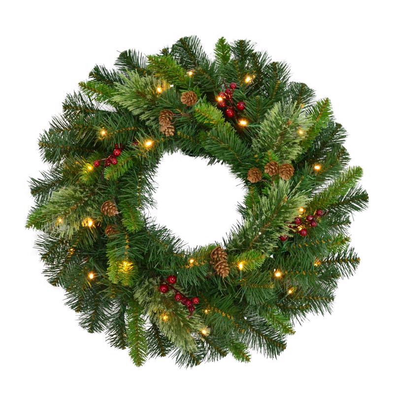 CELEBRATIONS - Celebrations Home 24 in. D LED Prelit Warm White Mixed Pine Wreath - Case of 4