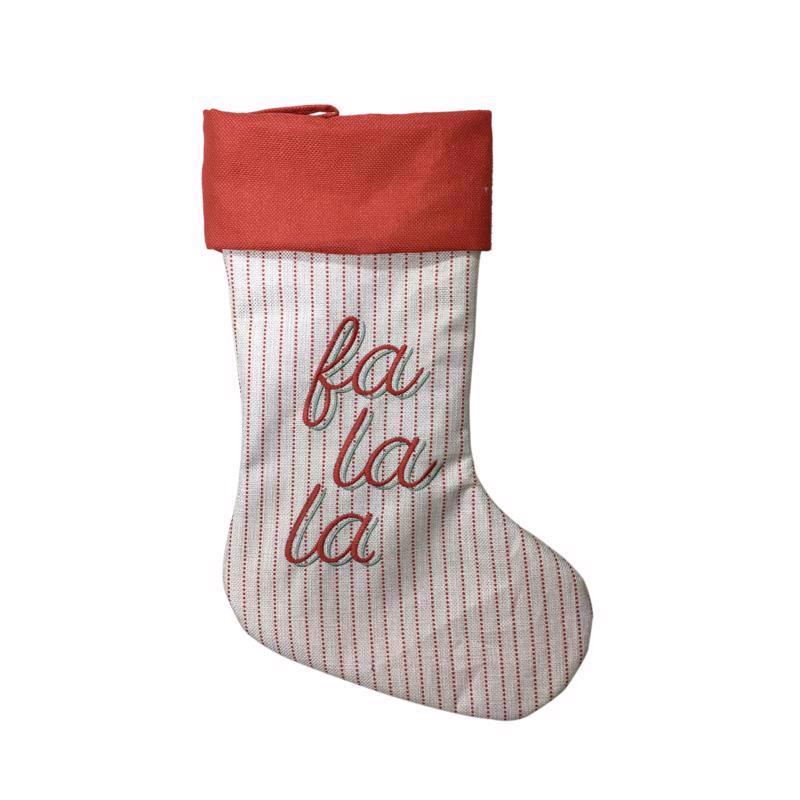 CELEBRATIONS - Celebrations Home Ivory and Red Fa-la-la Christmas Stocking 18 in.