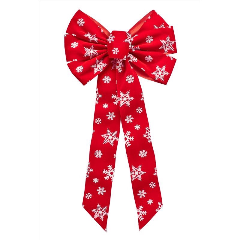 HOLIDAY TRIMS - Holiday Trims Red/White Snowflake Christmas Bow 26 in. - Case of 12