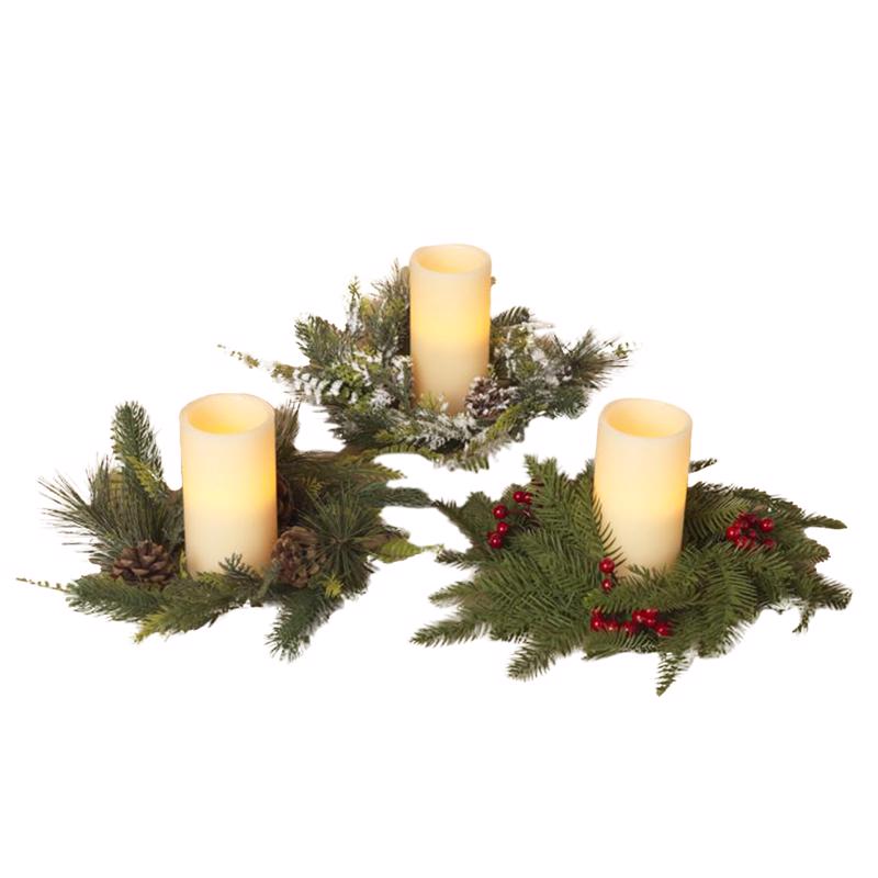 GERSON - Gerson Multicolored Pine Candle Ring with Berry Candles 3 in. - Case of 18