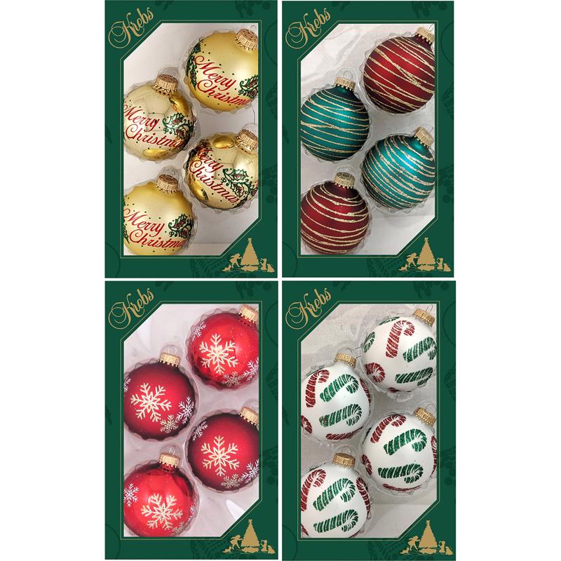 KREBS - Krebs Gold/Green/Red/White Ball Ornaments - Case of 12