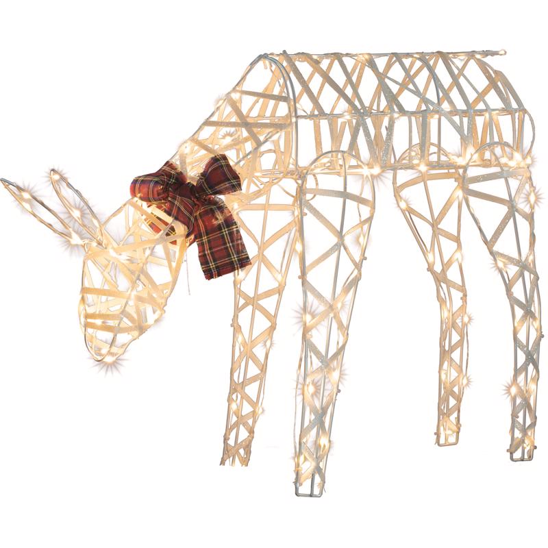 SIENNA - Sienna LED White 3D Wire Deer with Red Plaid Bow 2 ft. Yard Decor