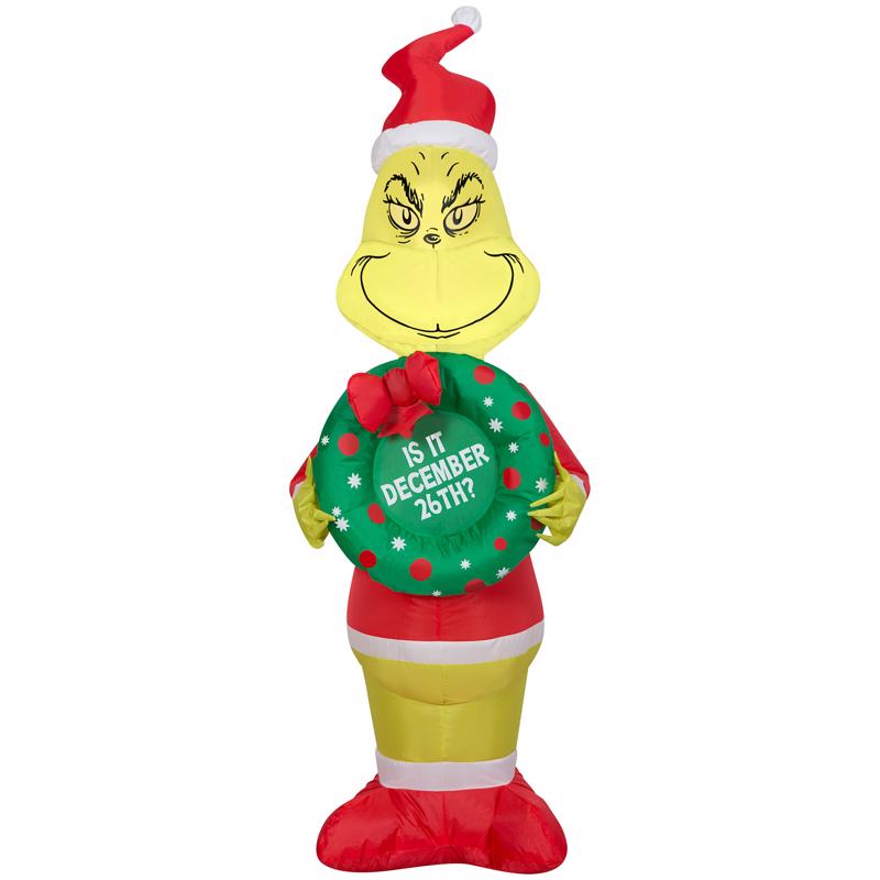 GEMMY - Gemmy Airblown LED Grinch Holding Wreath 4 ft. Inflatable