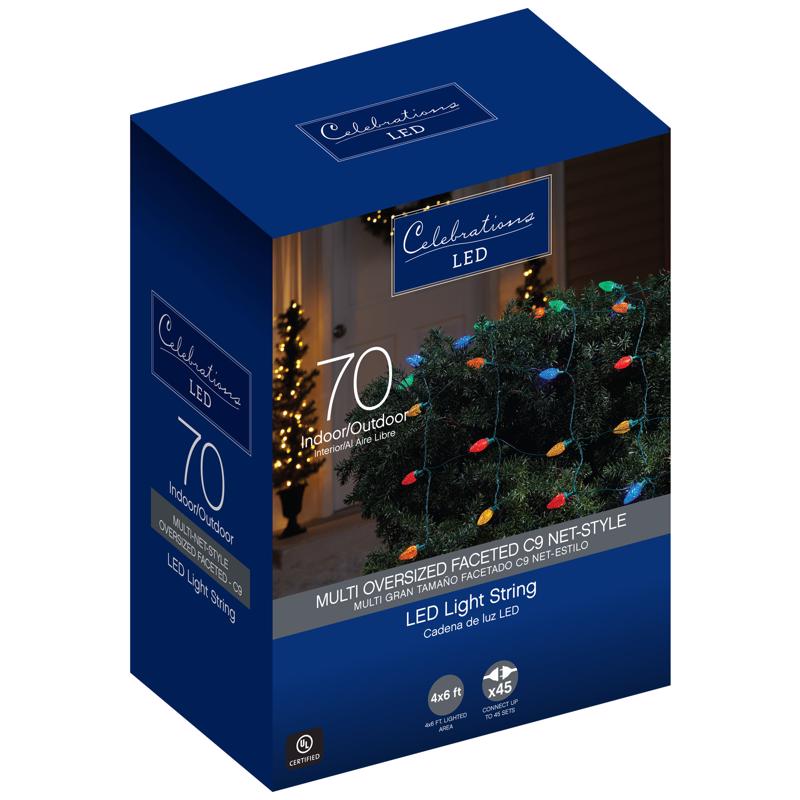 CELEBRATIONS - Celebrations LED C9 Multicolored 70 ct Net Christmas Lights