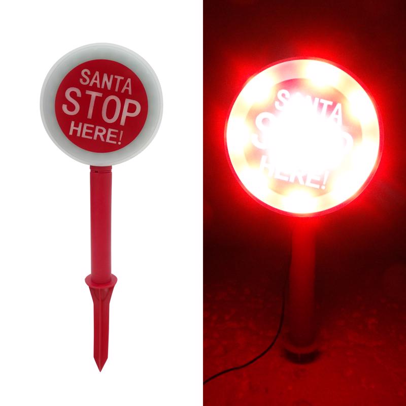 ALPINE - Alpine LED Red/White Santa Stop Here Sign 15 in. Yard Decor