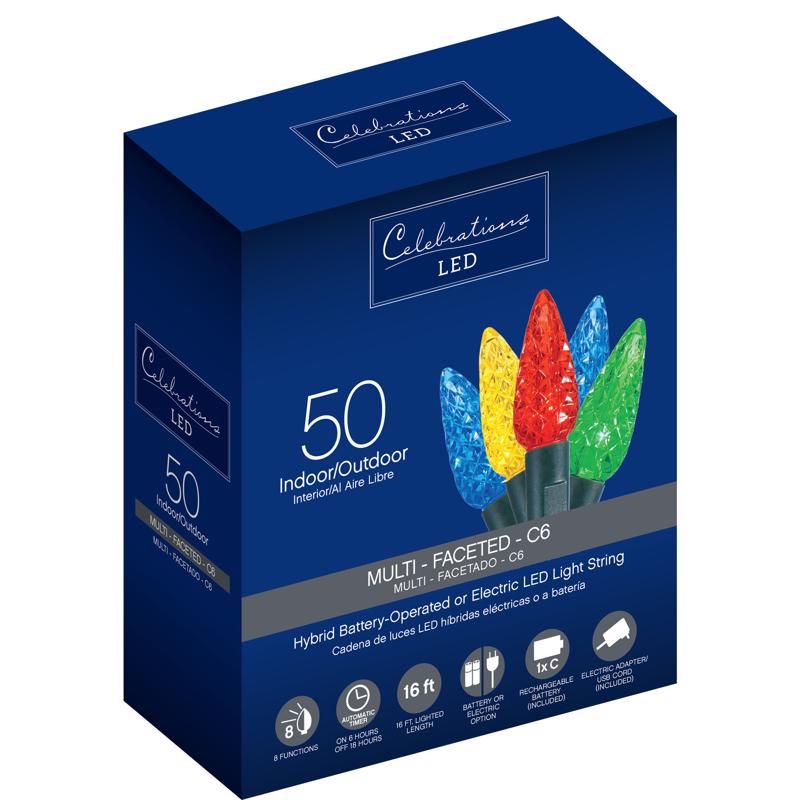 CELEBRATIONS - Celebrations LED C6 Multicolored 50 ct String Christmas Lights 16 ft. [46191-71]