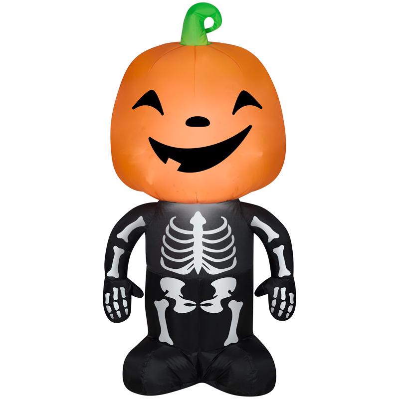 GEMMY - Gemmy Airblown 4.5 ft. LED Prelit Pumpkin Boy Skeleton Inflatable