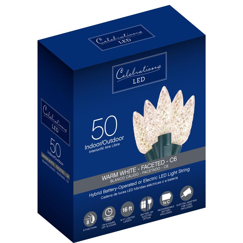 CELEBRATIONS - Celebrations LED C6 Warm White 50 ct String Christmas Lights 16 ft. [46190-71]