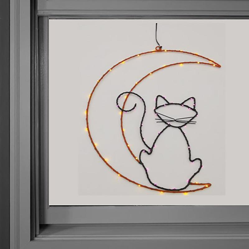 CELEBRATIONS - Celebrations Orange/Green 65 ct 14 in. LED Prelit Moon/Cat Hanging Decor