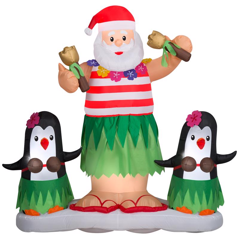 GEMMY - Gemmy Airblown Animated Hula Santa Dance/Penguin Scene 5.5 ft. Inflatable