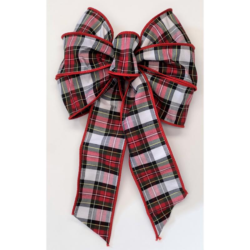 HOLIDAY TRIMS - Holiday Trims Black/Red/White 7 Loop Plaid Christmas Bow 14 in. - Case of 12