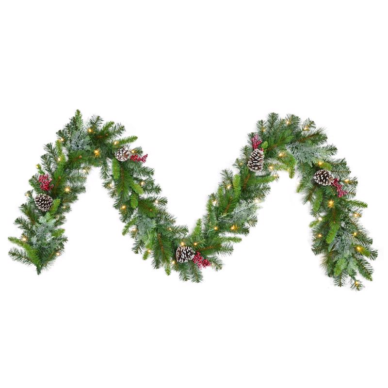 CELEBRATIONS - Celebrations 12 in. D X 9 ft. L LED Prelit Warm White Icy Mixed Pine Garland - Case of 4