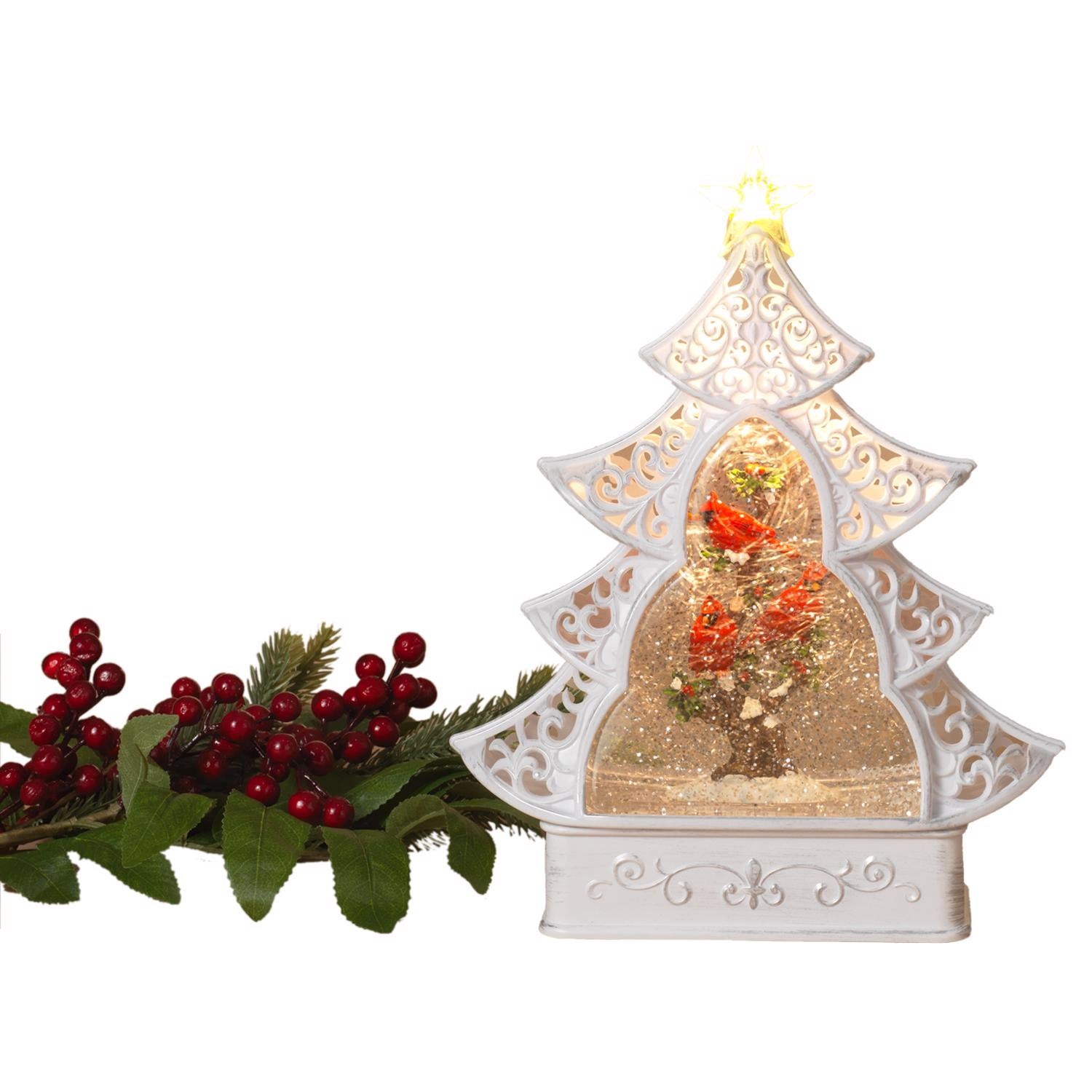 Gerson Multicolored Lighted Spinning with Cardinal Scene Water Globe Tree 12 in. - Case of 6