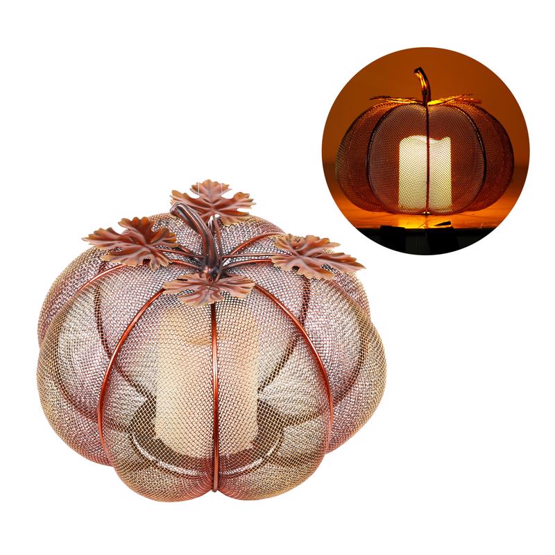 ALPINE - Alpine Warm Candle 8 in. LED Mesh Pumpkin With Candle Tabletop Decor