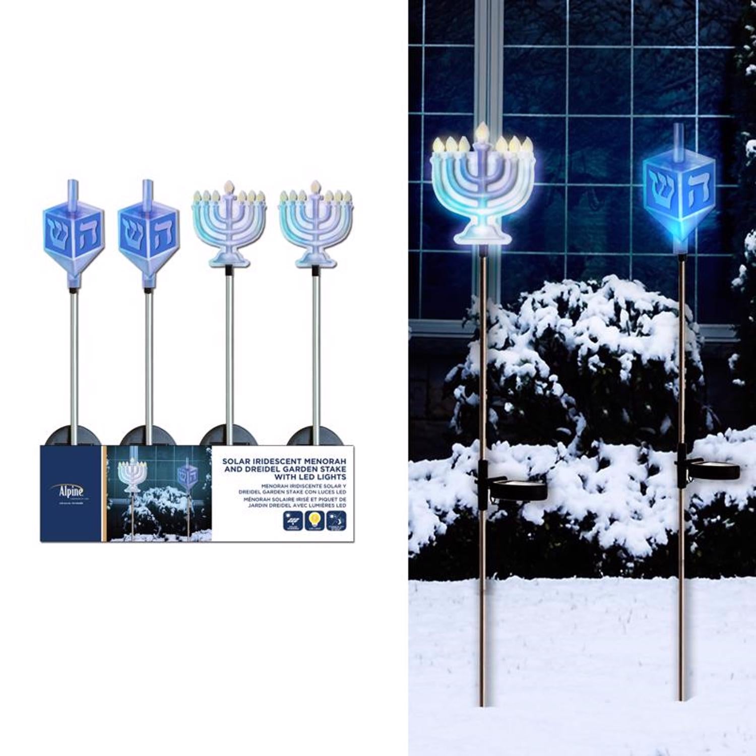 Alpine Iridescent Menorah/Dreidel Stake 33 in. Pathway Decor - Case of 20