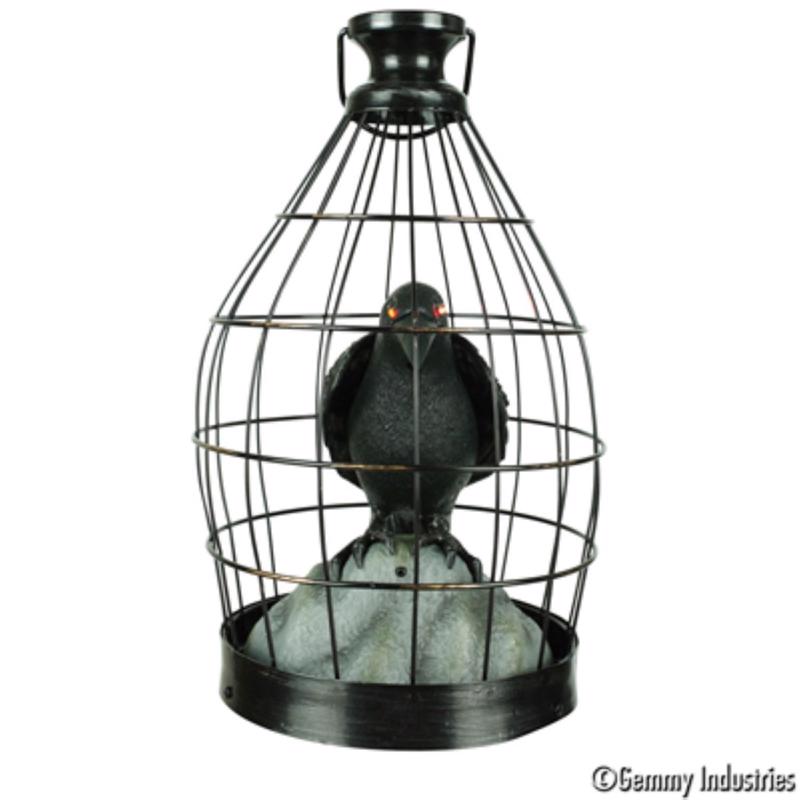 GEMMY - Gemmy 12 in. LED Crow Sculpture Crow In Cage Hanging Decor