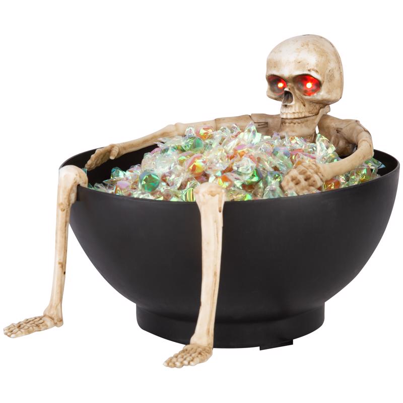 GEMMY - Gemmy Red 7.5 in. LED Candy Bowl Grabbing Skeleton Halloween Decor