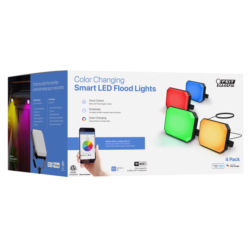 FEIT - Feit E26 (Medium) Smart-Enabled LED Floodlight Bulb Color Changing 20 Watt Equivalence 4 pk