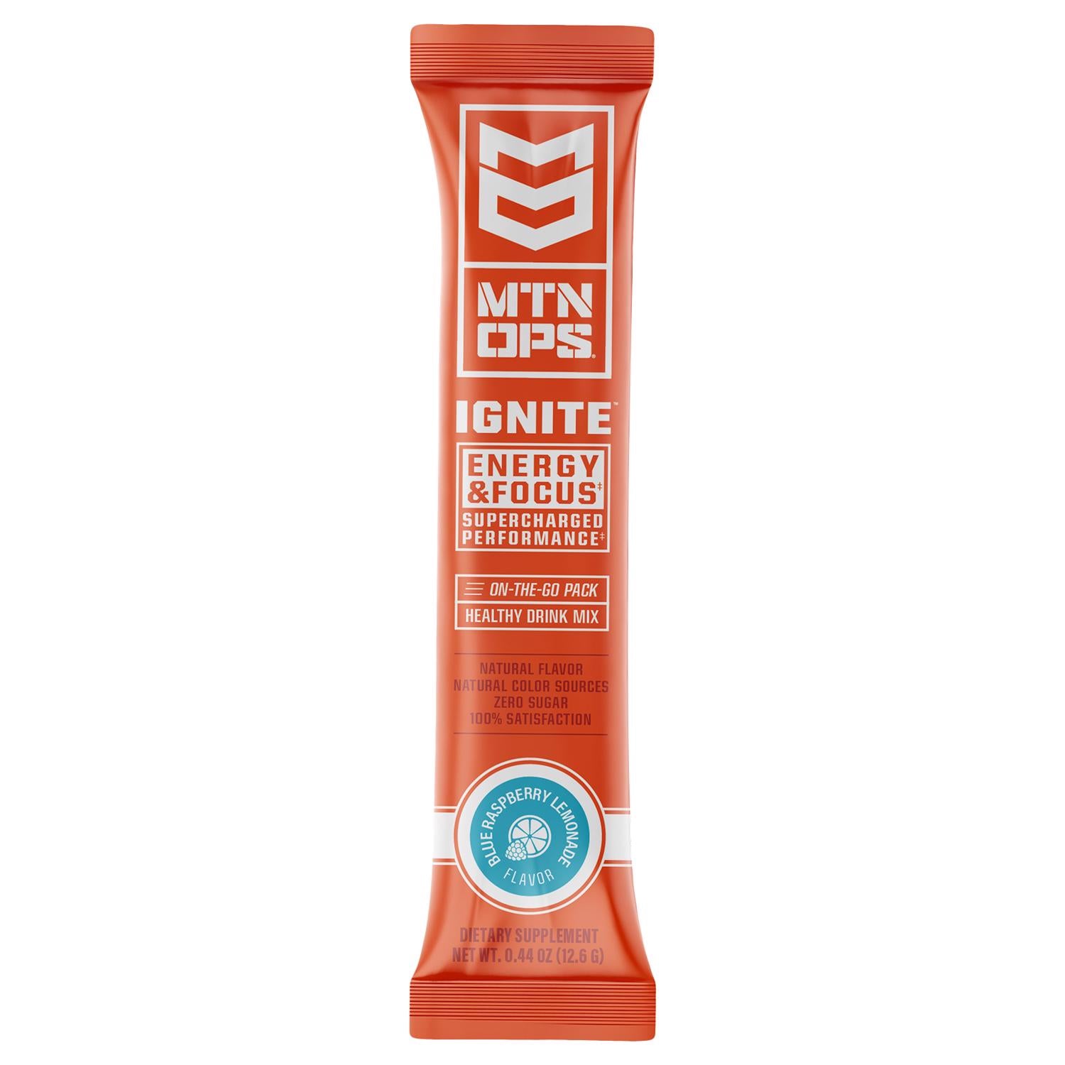MTN OPS Ignite Blue Raspberry Lemonade Energy Drink Mix - Case of 12