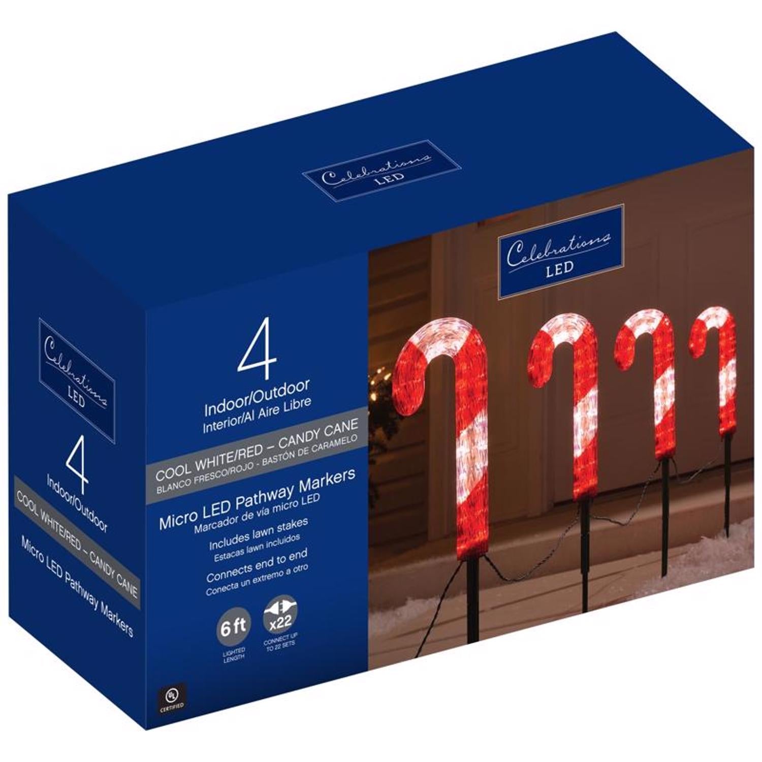 Celebrations Blue LED Red/White Cane Candy 12 in. Pathway Decor - Case of 4