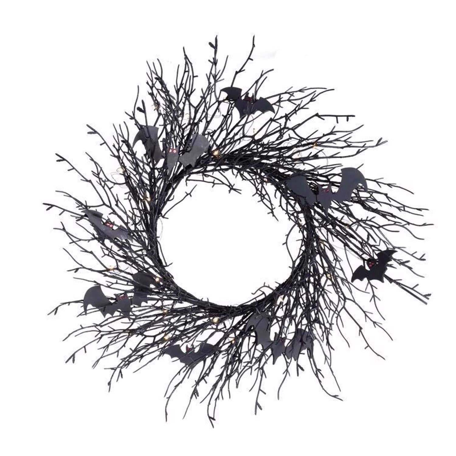 Celebrations Purple 35 ct 20 in. LED Prelit Black Twig Wreath - Case of 6