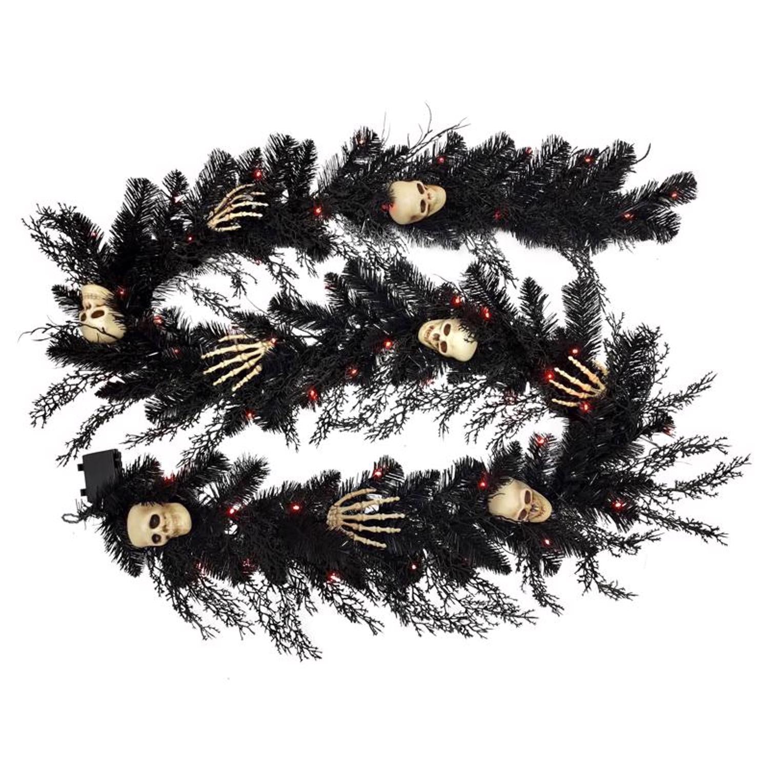 Celebrations Orange/Purple 50 ct 9 ft. LED Prelit Black Skull Garland - Case of 4