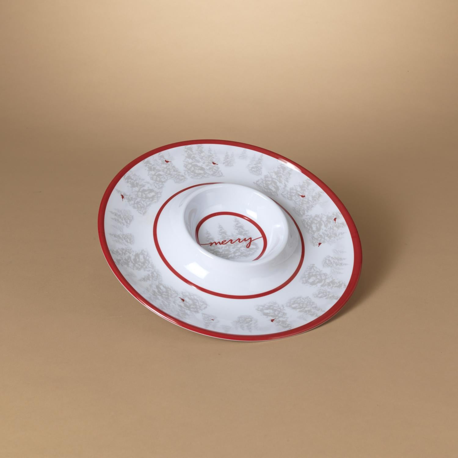 Gerson Red/White Holiday Cardinal Chip and Dip Plate - Case of 12