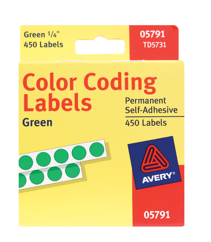 AVERY - Avery 0.25 in. H X 1/4 in. W Round Green Color Coding Label 450 pk