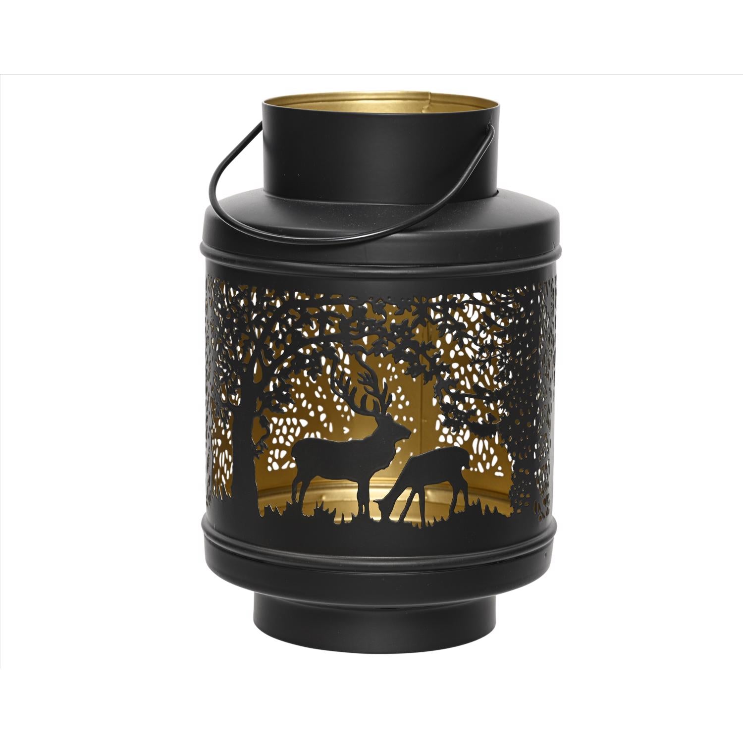 Decoris Black/ Gold Deer Lantern 8.66 in. - Case of 9