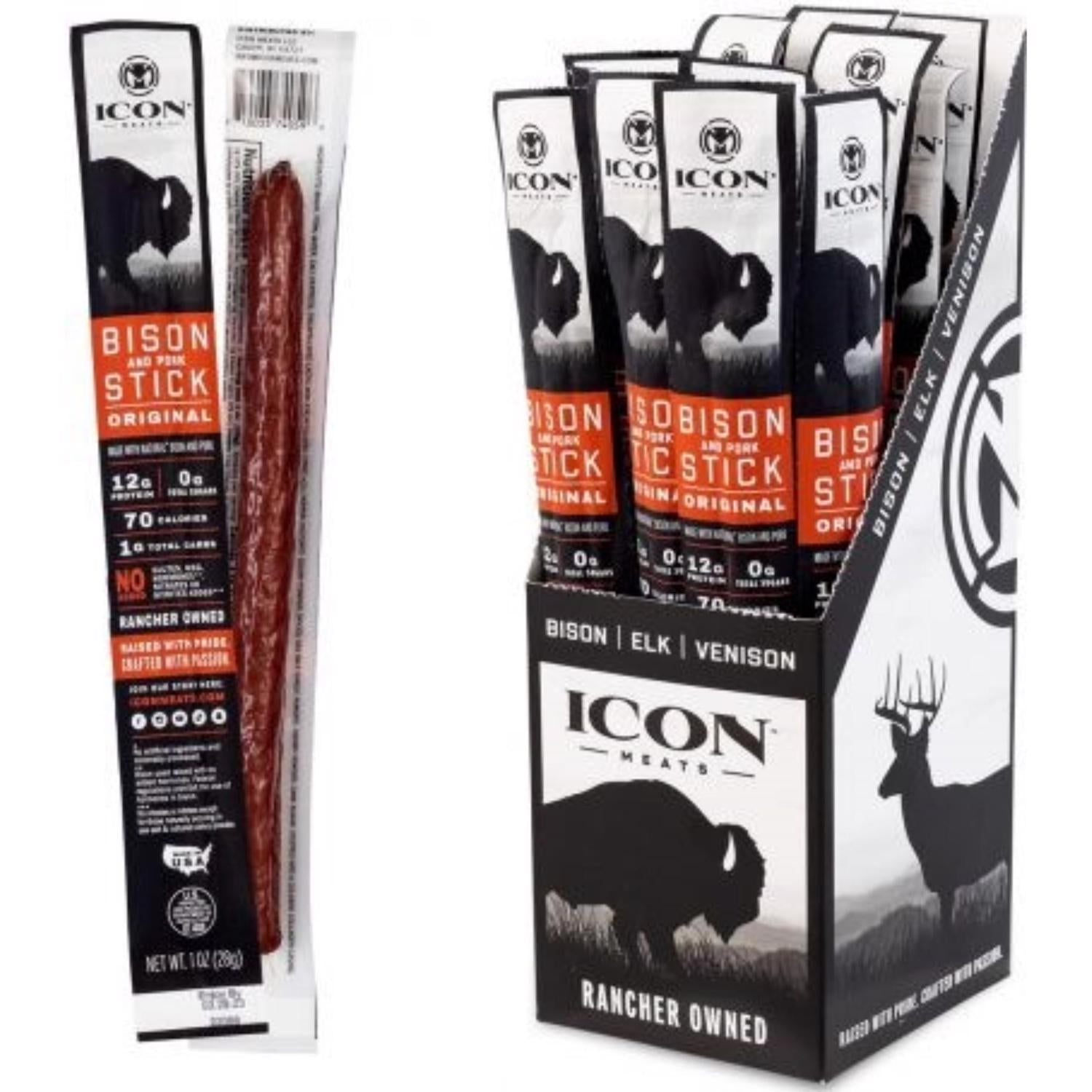 ICON Meats Bison & Pork Original Sticks 1 oz Pouch - Case of 24