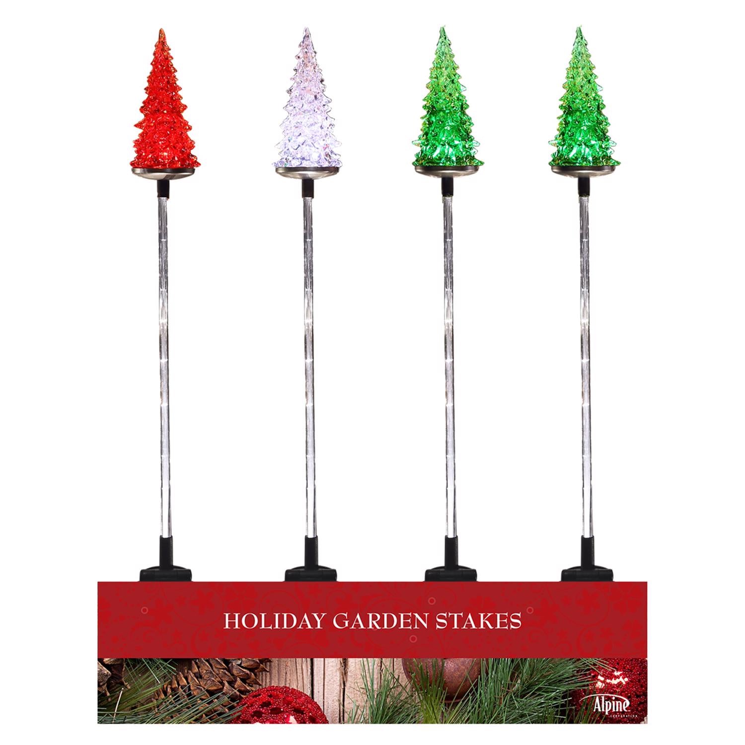 Alpine Solar Multi Christmas Tree 33 in. Garden Stake - Case of 16