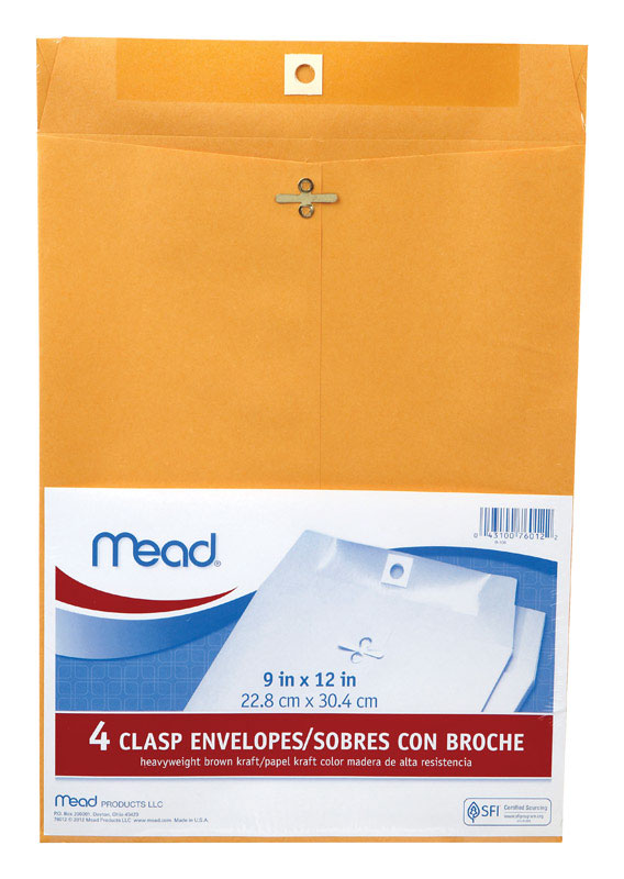 MEAD - Mead 9 in. W X 12 in. L Other Brown Envelopes 4 pk - Case of 12