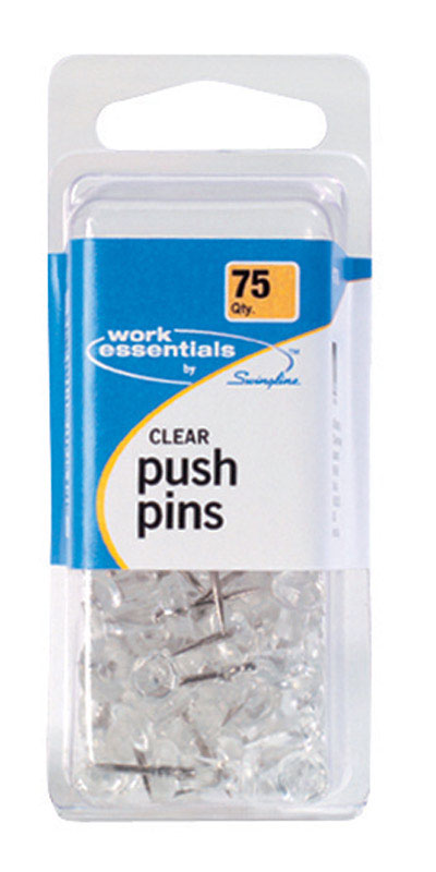 SWINGLINE - Swingline Work Essentials Clear Push Pins 75 pk - Case of 4